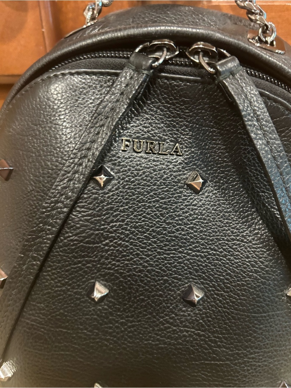 Furla Black Leather Mini Backpack Genuine Leather Rare - Picture 3 of 8
